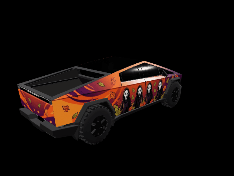 Halloween Ghost Face Autumn custom Tesla Cybertruck wrap design