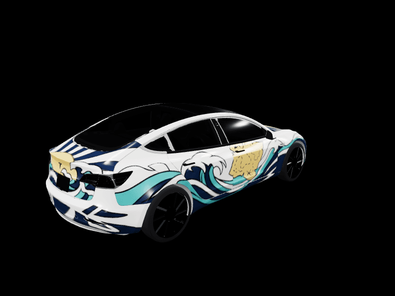Great Wave Japanese Art custom Tesla Model 3 wrap design