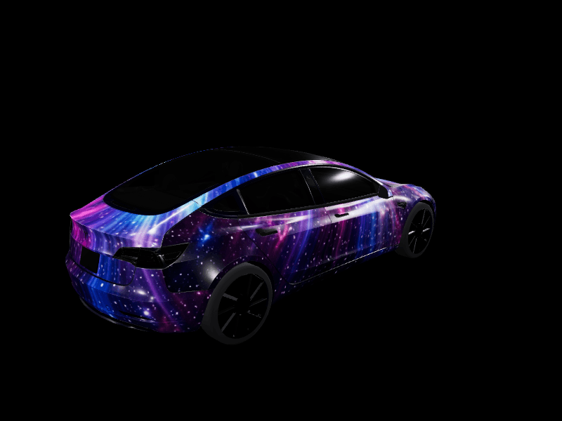 Galaxy Burst Space custom Tesla Model 3 wrap design