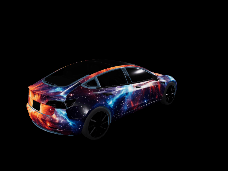 Galaxy Burst Orange Nebula custom Tesla Model 3 wrap design
