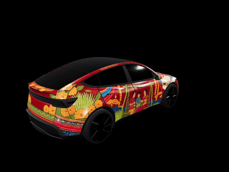 Nepal Festival Dashain custom Tesla Model Y wrap design