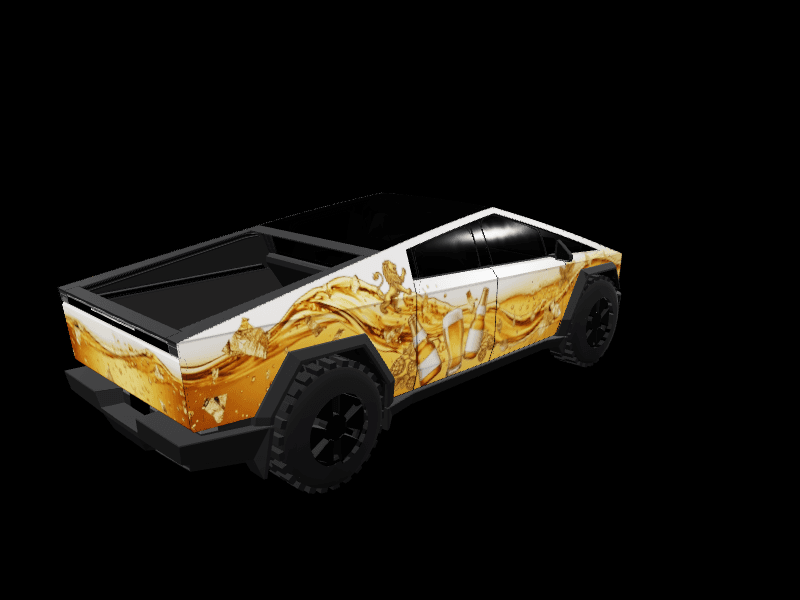 Golden Brew Infusion custom Tesla Cybertruck wrap design