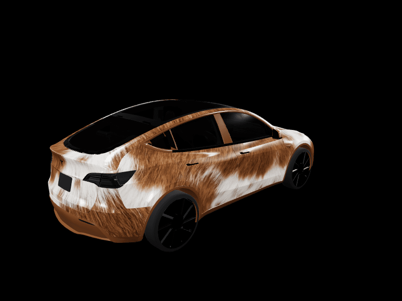 Highland Cow Hide custom Tesla Model Y wrap design