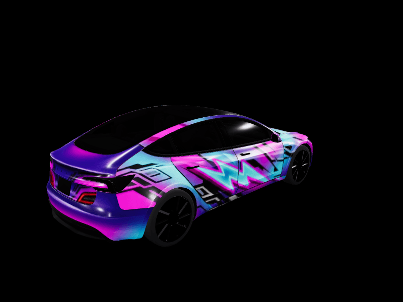 Itasha neo-Tokyo racing - Model 3 Highland Base custom Tesla Model 3 wrap design