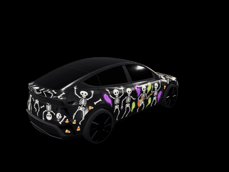 Skeleton Joyride - Model Y Juniper Performance custom Tesla Model Y wrap design