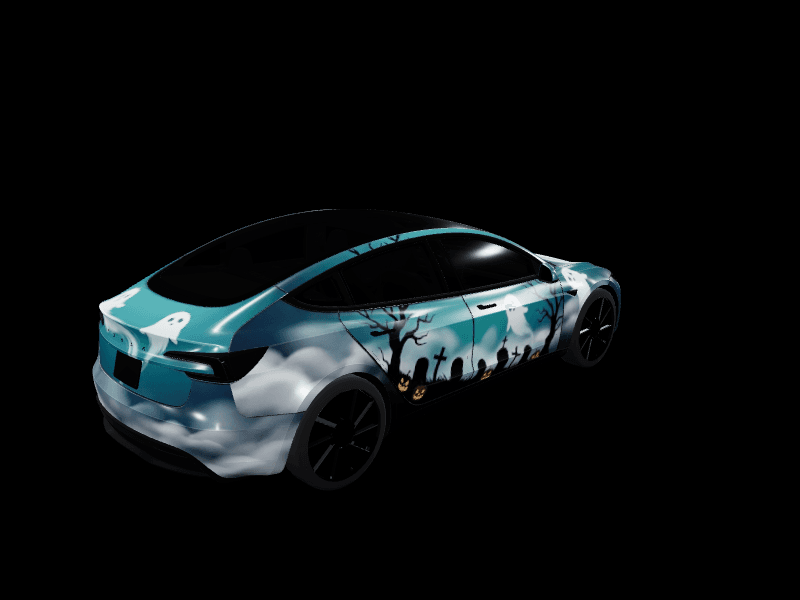 Haunted Hollow Ghosts - Model 3 Highland Base custom Tesla Model 3 wrap design