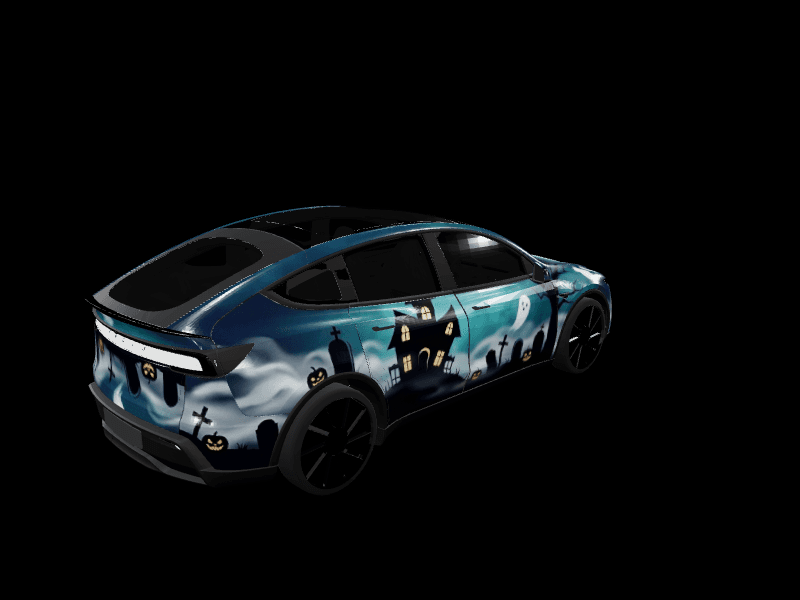 Haunted Hollow Ghosts - Model Y L (three-row) custom Tesla Model Y wrap design