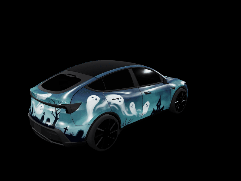 Haunted Hollow Ghosts - Model Y Juniper Base custom Tesla Model Y wrap design