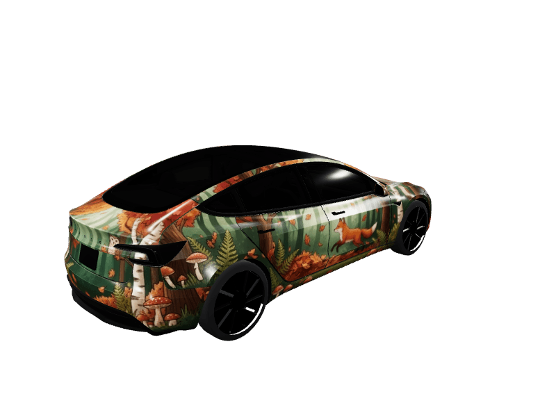 Foxes in the Fall Woods - Model 3 Highland Base custom Tesla Model 3 wrap design
