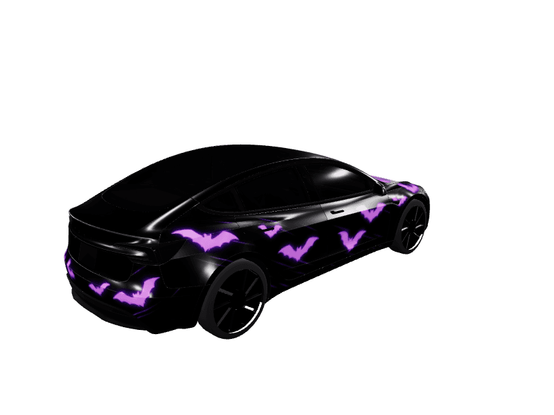 Matte Black Purple Bat Swarm custom Tesla Model 3 wrap design