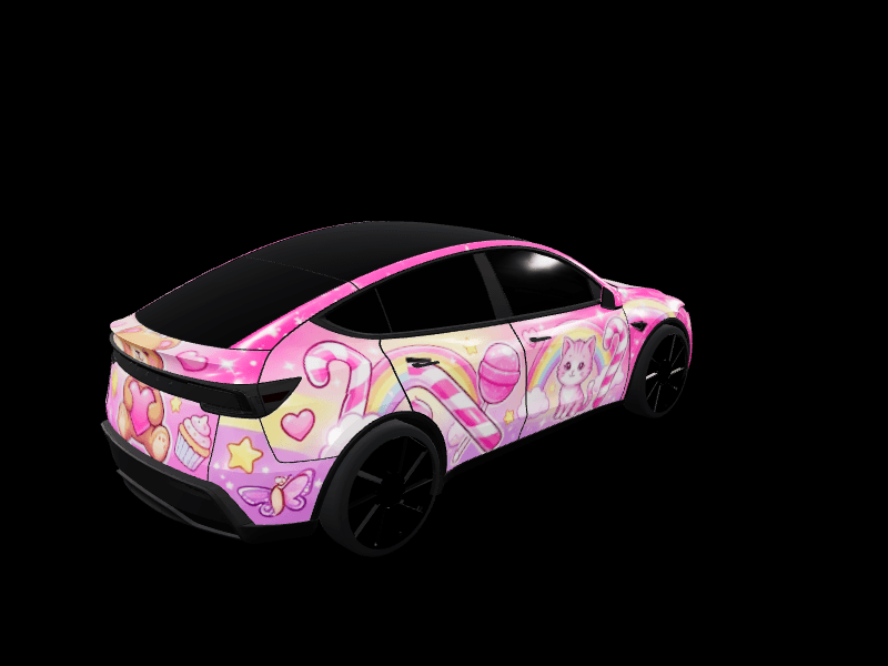 Pink Candy Wonderland Aesthetic custom Tesla Model Y wrap design