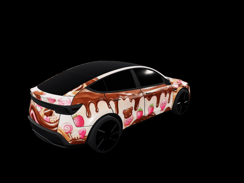 Pink Chocolate Candy Fantasy custom Tesla Model Y wrap design