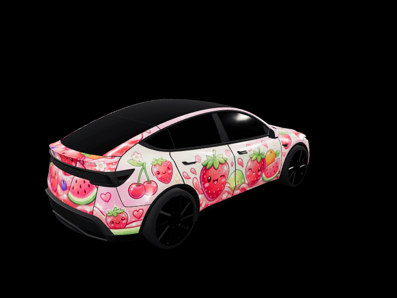 Kawaii Strawberry Fruit Pattern custom Tesla Model Y wrap design