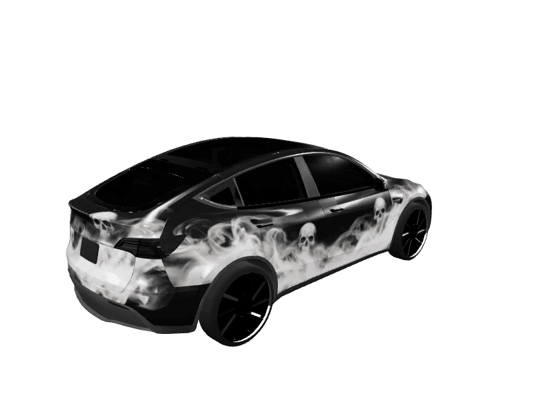 Matte Black Ghost Reaper custom Tesla Model Y wrap design