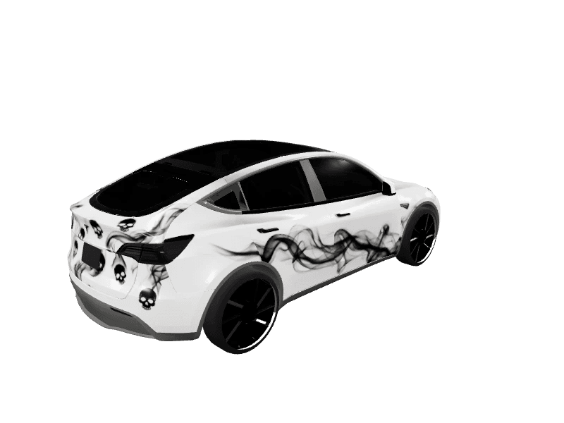 Matte White Reaper Smoke custom Tesla Model Y wrap design