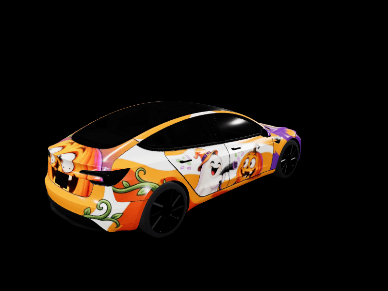 Spooky Pumpkin Halloween Graphic custom Tesla Model 3 wrap design