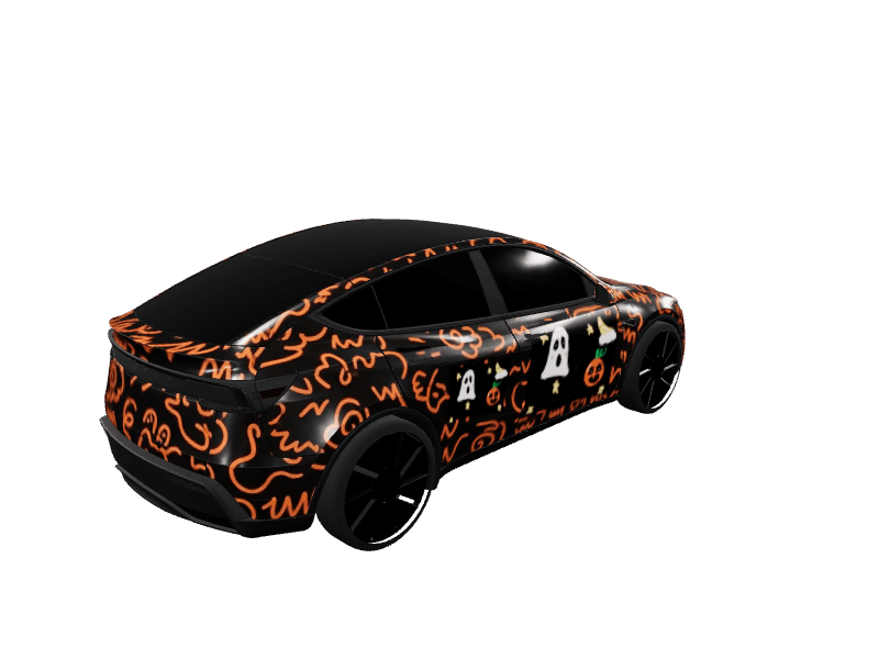 Matte Black Orange Doodle custom Tesla Model Y wrap design