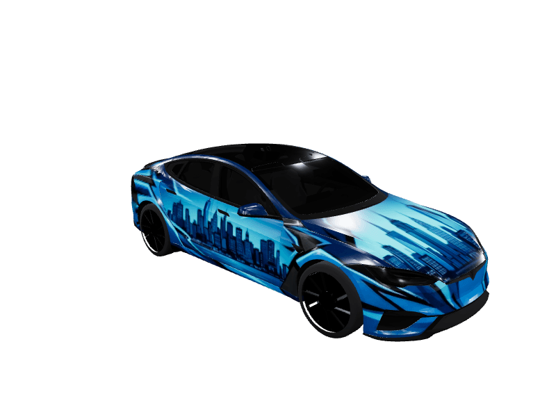 Blue City Skyline custom Tesla Model S wrap design