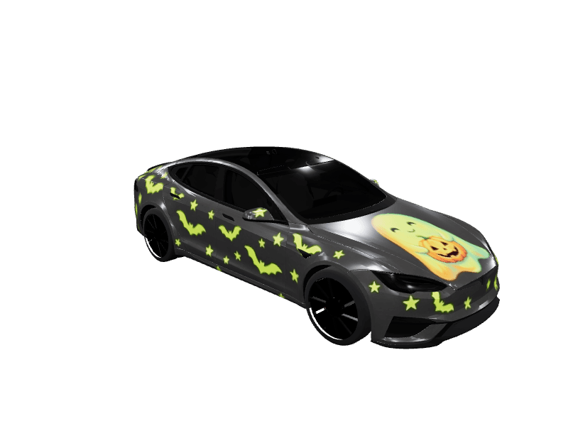 Matte Charcoal Halloween Ghost custom Tesla Model S wrap design
