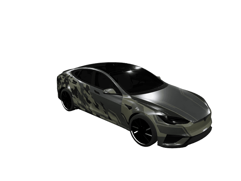 Matte Tactical Camo Charcoal custom Tesla Model S wrap design