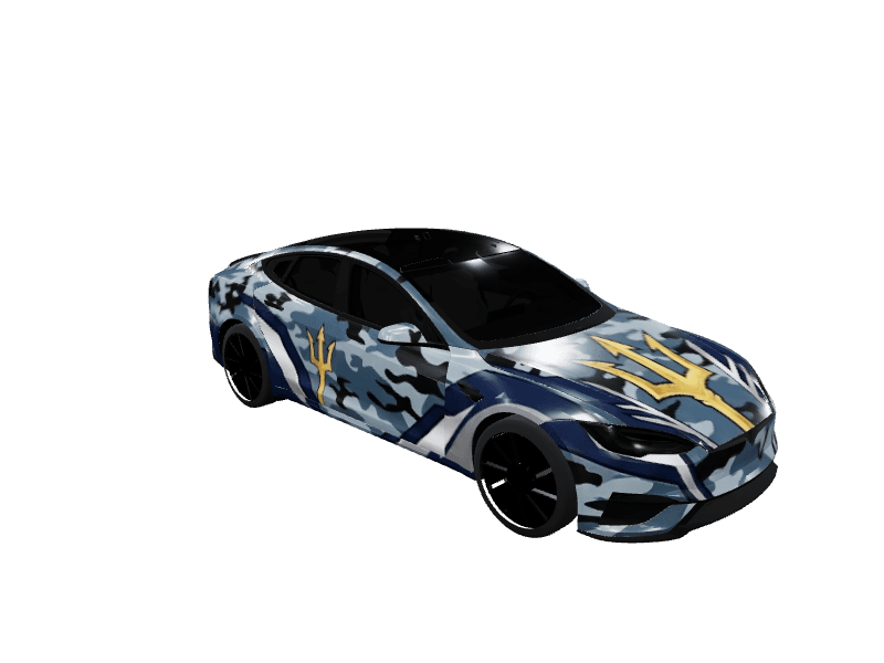 Blue Trident Camo custom Tesla Model S wrap design