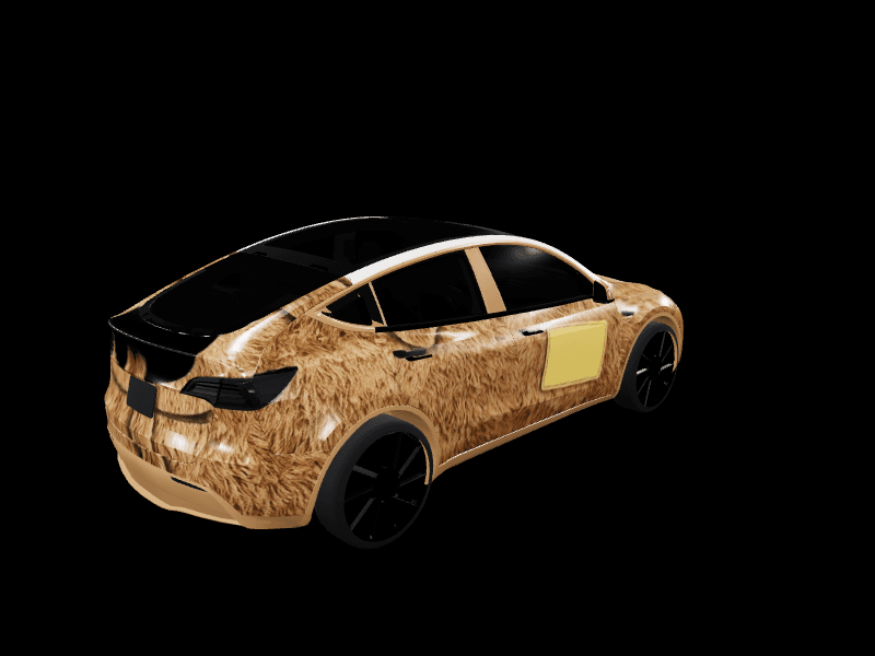 Furry Brown Dog Van custom Tesla Model Y wrap design
