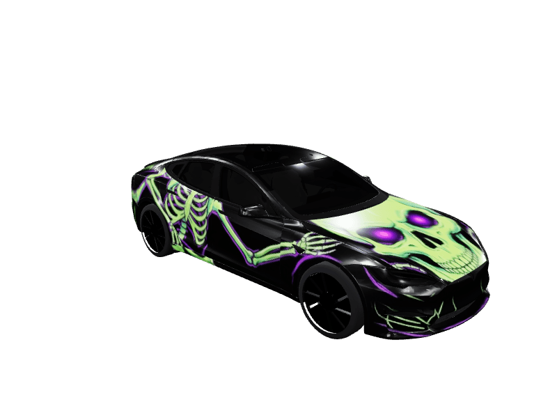 Neon Skull Skeleton custom Tesla Model S wrap design