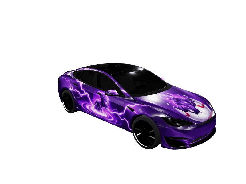 Neon Alien Purple Lightning custom Tesla Model S wrap design