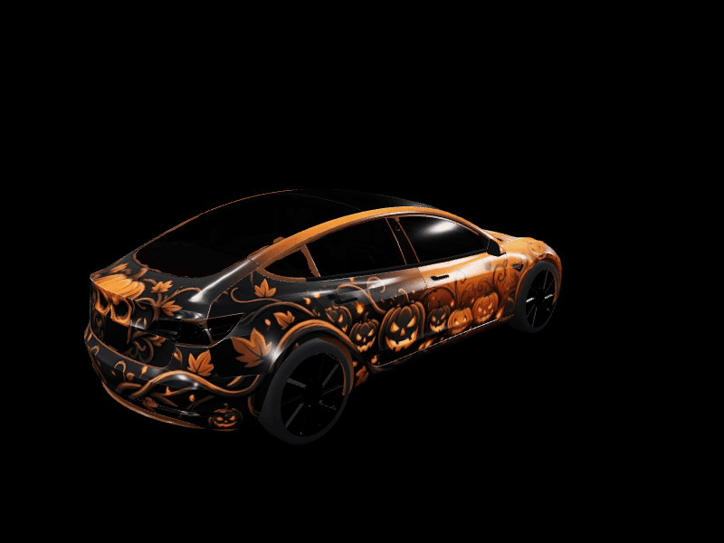Spooky Pumpkin Halloween custom Tesla Model 3 wrap design
