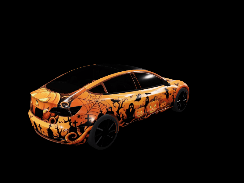 Halloween Pumpkin Graphic custom Tesla Model 3 wrap design