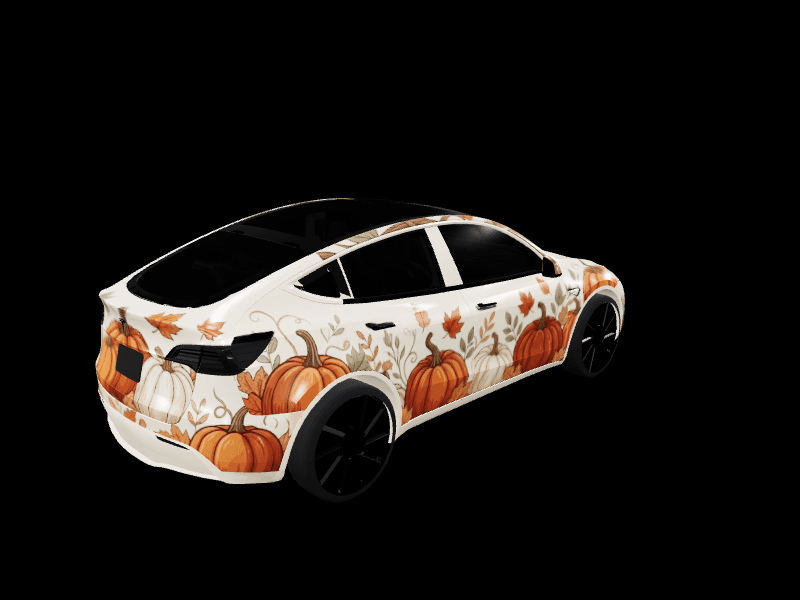 Autumn Pumpkin Harvest Theme custom Tesla Model Y wrap design