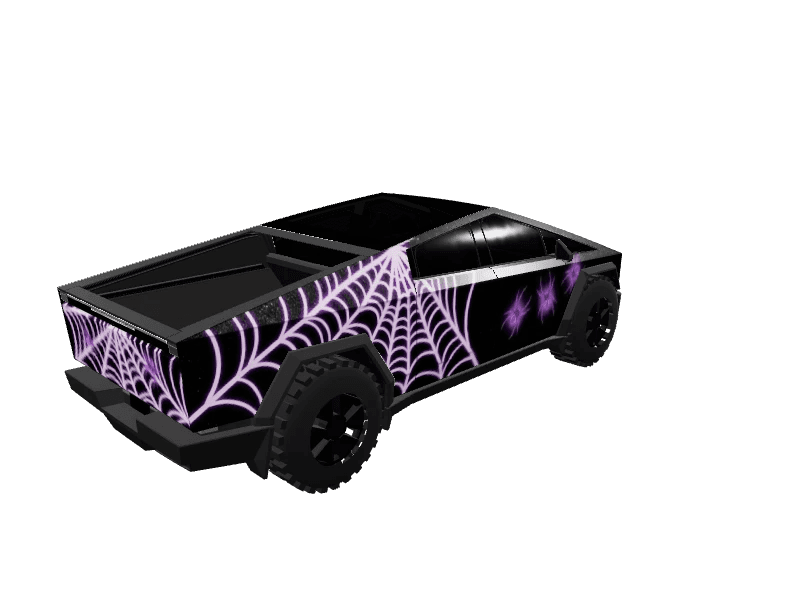 Glowing Purple Spider Web custom Tesla Cybertruck wrap design