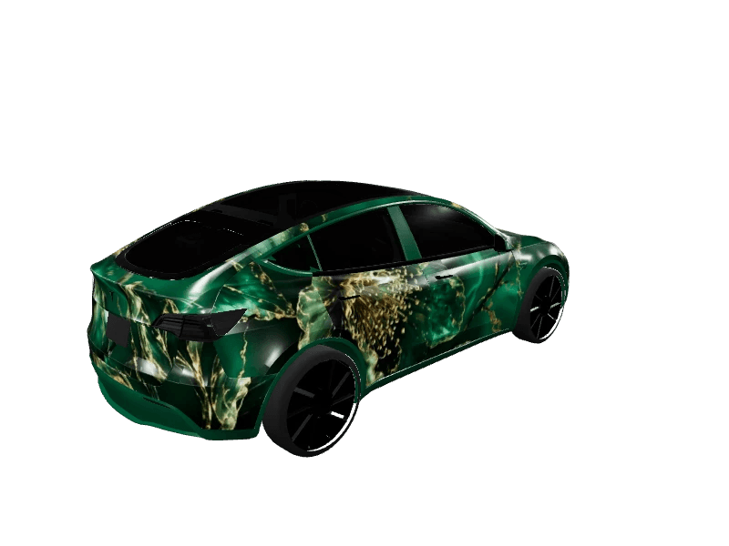 Emerald Gold Botanical Floral custom Tesla Model Y wrap design