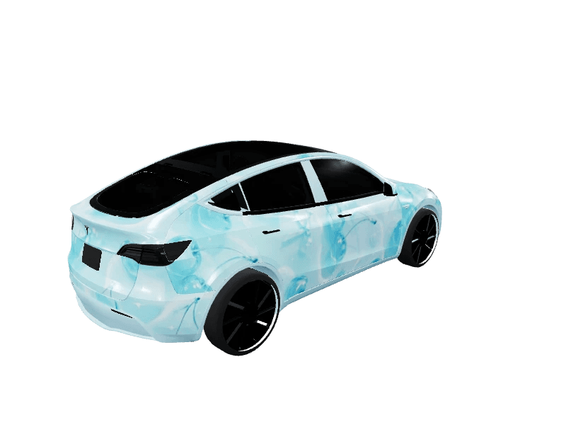 Icy Blue Cherry Gloss custom Tesla Model Y wrap design
