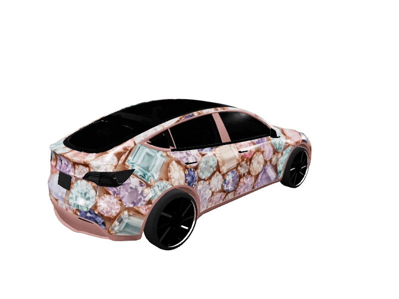 Pastel Gemstone Mosaic custom Tesla Model Y wrap design