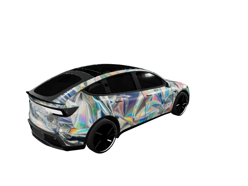 Holographic Chrome Prismatic Finish custom Tesla Model Y wrap design