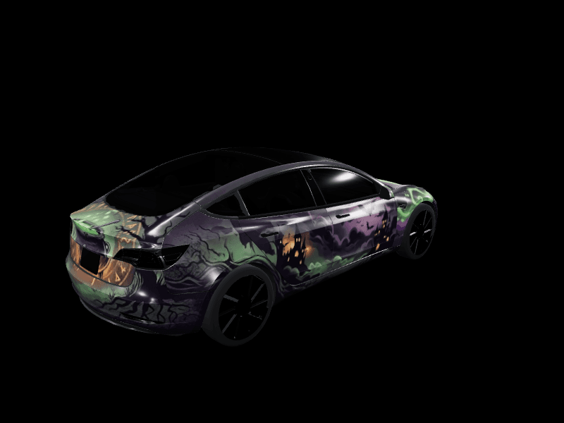 Spooky Halloween Witch custom Tesla Model 3 wrap design