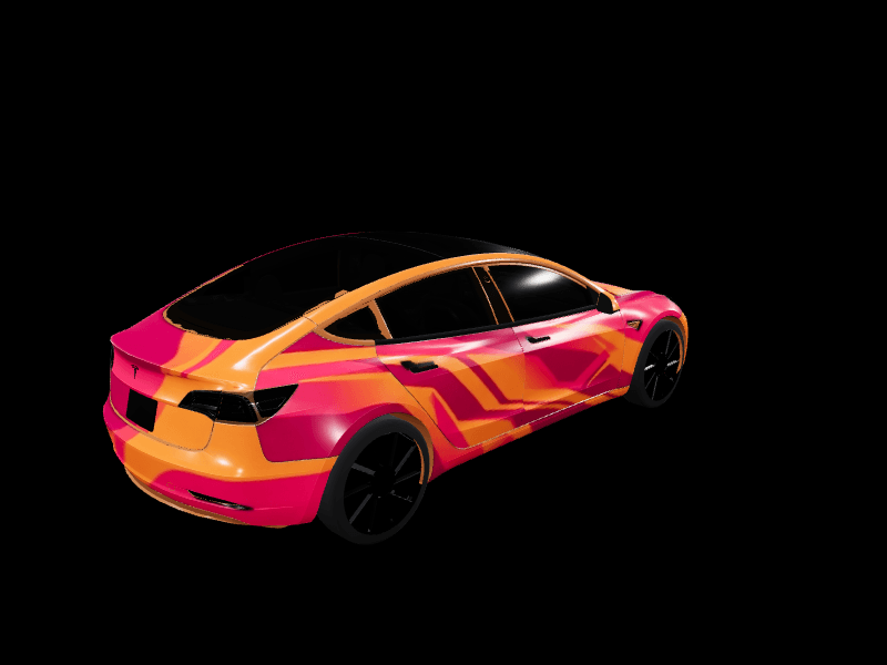 Neon Sunset Abstract Stripes custom Tesla Model 3 wrap design