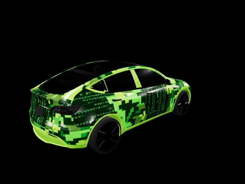 Digital Matrix Code custom Tesla Model Y wrap design