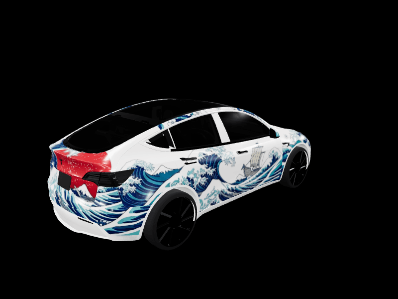 The Great Wave Ukiyo-e custom Tesla Model Y wrap design