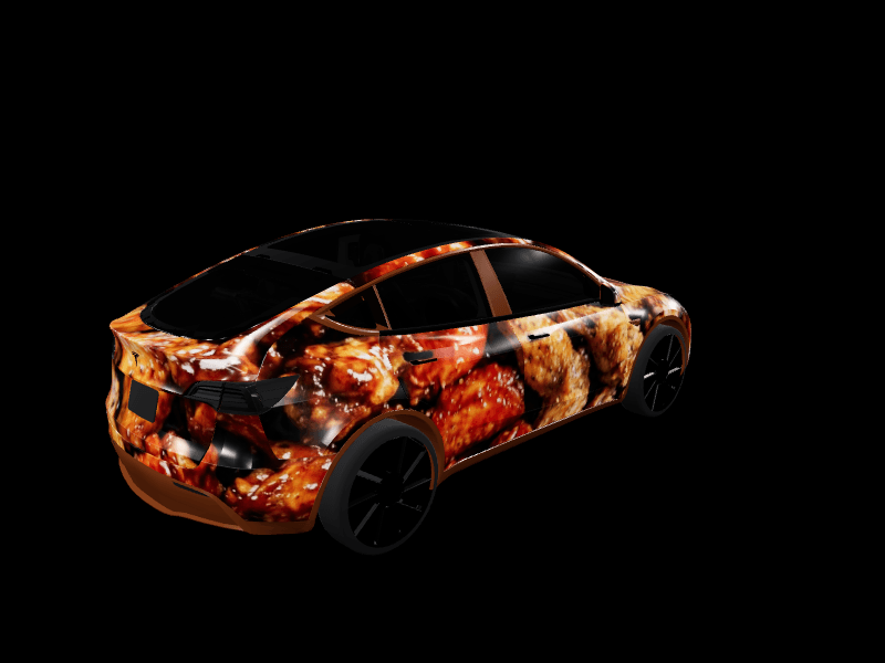 Buffalo Wing Feast custom Tesla Model Y wrap design