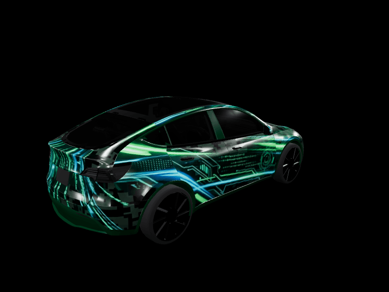 Digital Matrix Glitch custom Tesla Model Y wrap design