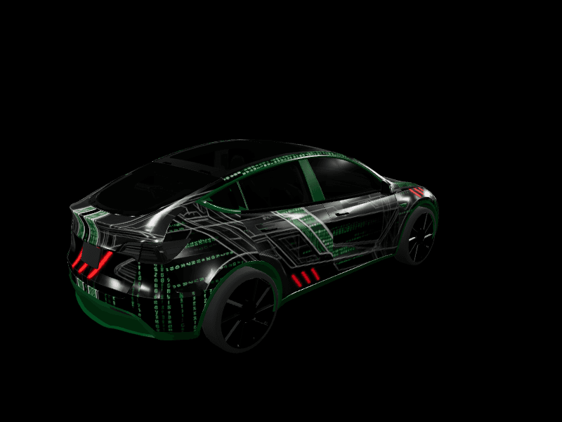 Digital Code Runner custom Tesla Model Y wrap design