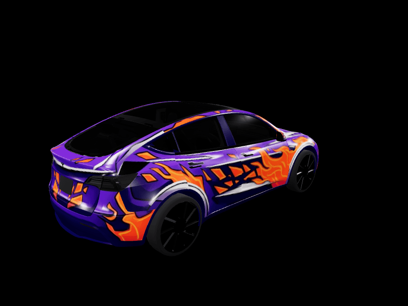 Neon Magma Comic Drift custom Tesla Model Y wrap design