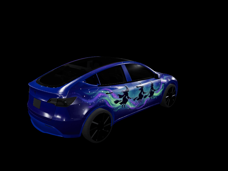 Purple Aurora Witch Galaxy custom Tesla Model Y wrap design