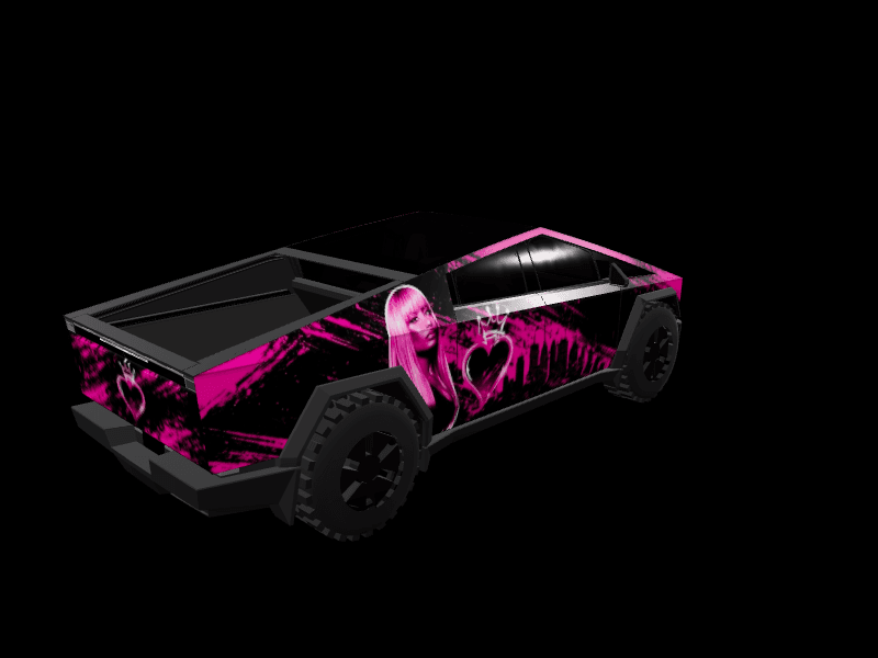 Neon Pink Heart Graffiti custom Tesla Cybertruck wrap design
