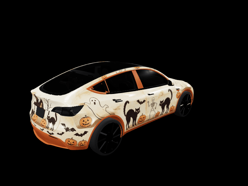 Retro Halloween Pumpkin custom Tesla Model Y wrap design