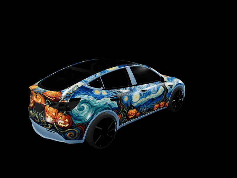Starry Night Pumpkin Halloween custom Tesla Model Y wrap design