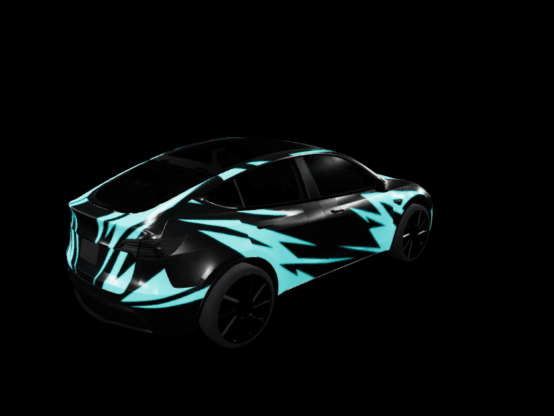 Cyan Lightning Gloss Black custom Tesla Model Y wrap design