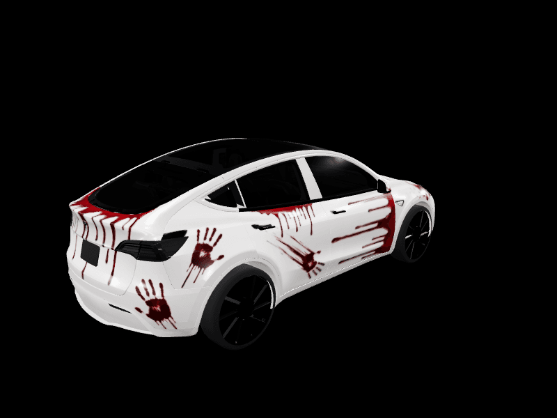 White Blood Splatter Horror custom Tesla Model Y wrap design